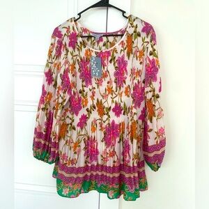 NWT - Floral & Ivy Woman Pink & Cream Floral Pattern Blouse Top Size 2X